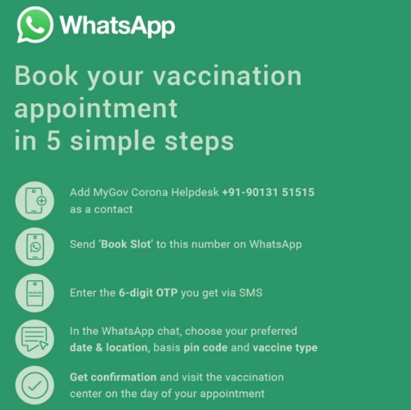 Book Covid Vaccine slot from whatsapp